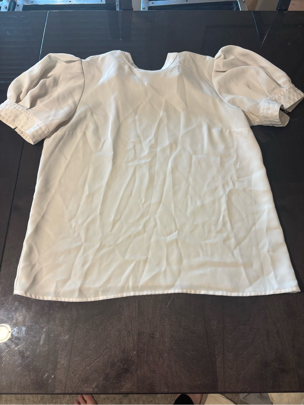 Express Cream Short Puff-Sleeve Blouse